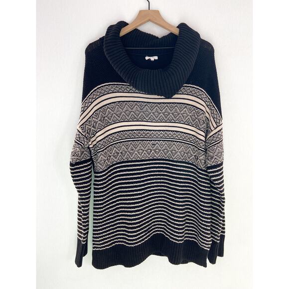 Maurices Patterned Cowl Neck Tunic Sweater Black Cream Geometric size XXL - Picture 2 of 8